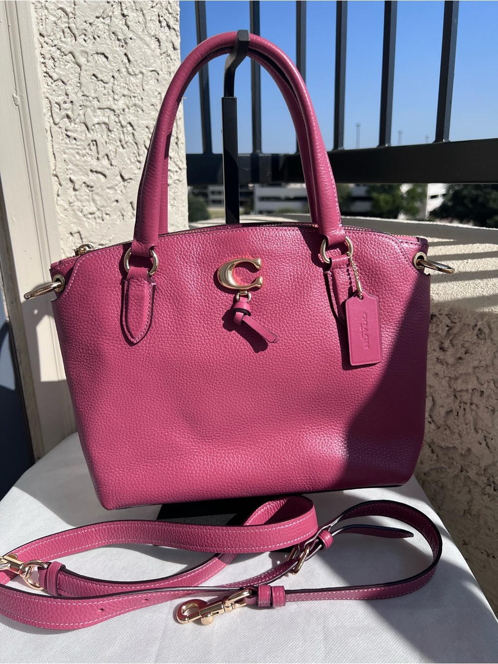 Coach Remi Pebbled Leather Satchel in Pink